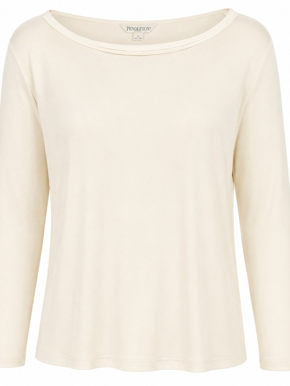 PENDLETON | Minimalist Modal Soft Cream Long Sleeve Boat Neck Neutral Top | L